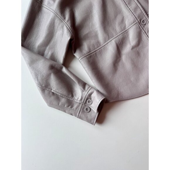 Aritzia BABATON Pelli Hip Opal Grey Vegan Leather Cropped Shirt Jacket, Size XS - Picture 8 of 15